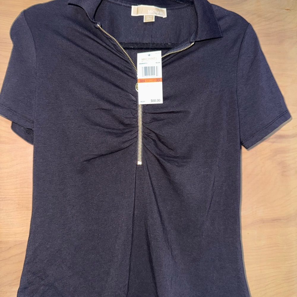 Michael Kors Black Zip-Front Blouse